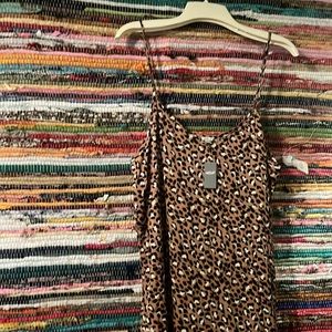 Aerie Satin Leopard Print Slip Dress Midi Length Size Large
